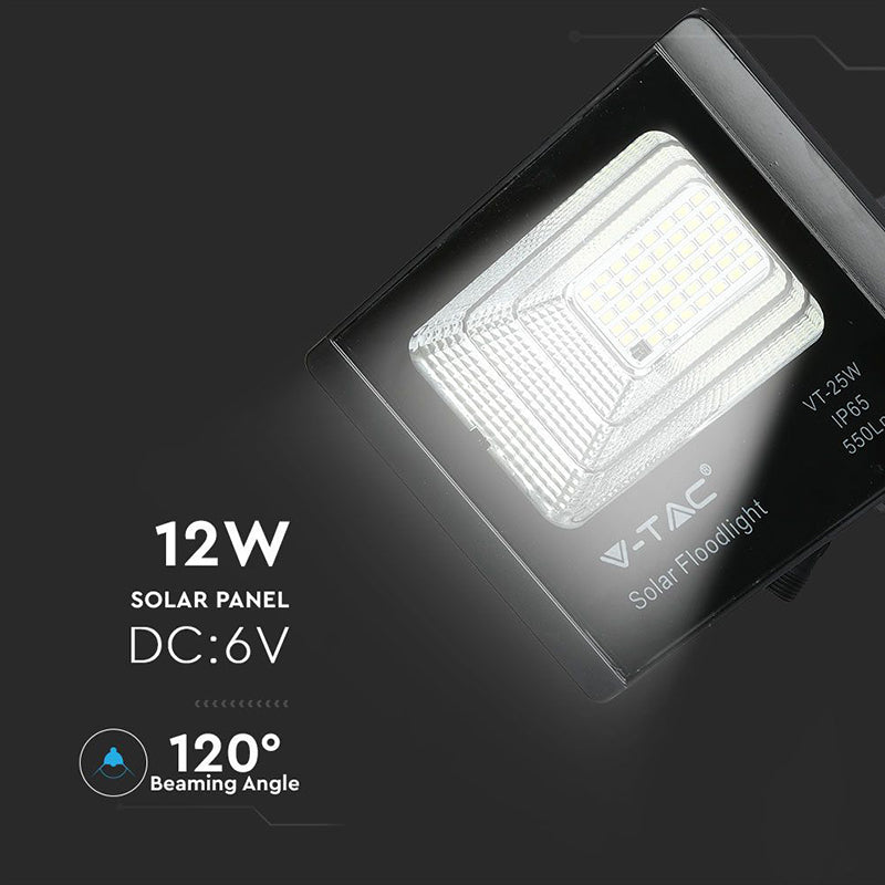 Reflector LED solar 12 W 6000 K cu panou solar și telecomandă V-Tac SKU-94006