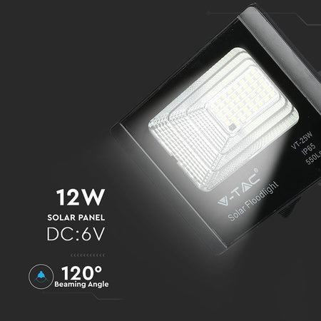 Reflector LED solar 12 W 6000 K cu panou solar și telecomandă V-Tac SKU-94006