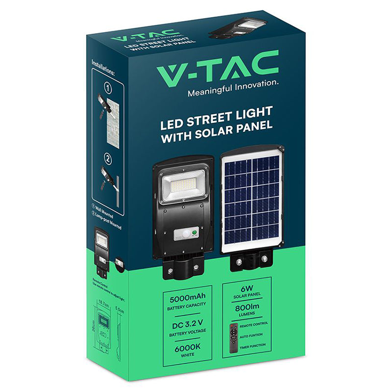 Corp iluminat stradal solar 6W, 6400K, reincarcare rapidă V-Tac SKU-95532