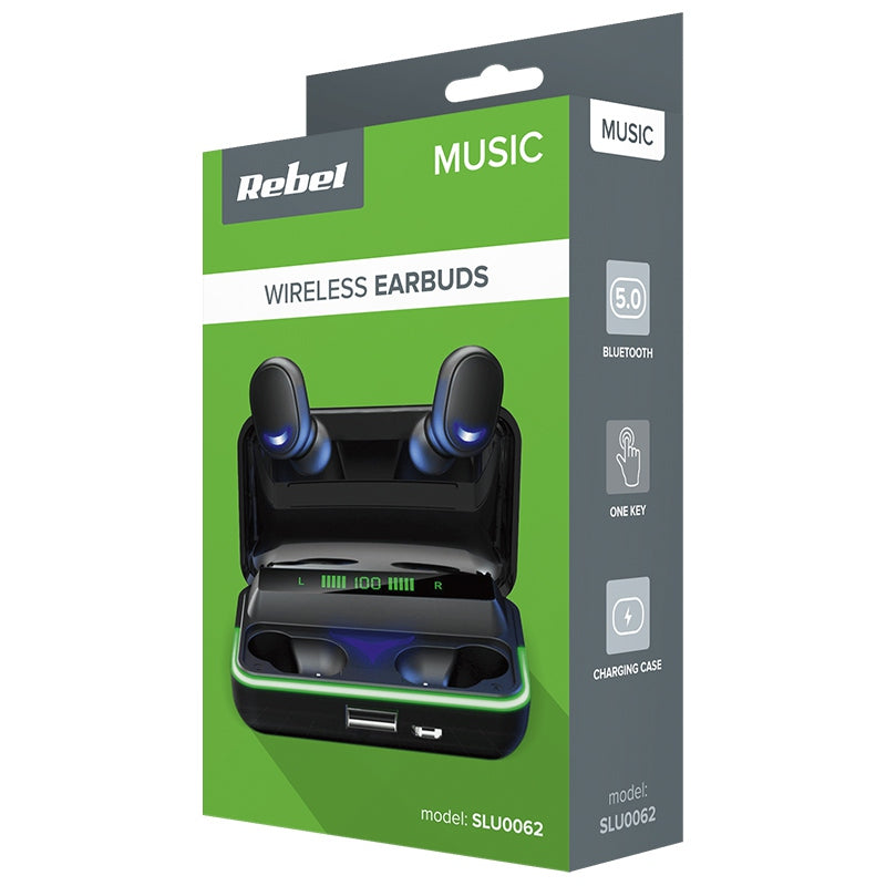 Căști Bluetooth 5.0 cu microfon și afișaj LED, autonomie extinsă - Rebel SLU0062