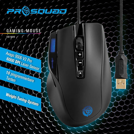 Mouse gaming 6000 DPI, iluminare LED, greutate ajustabilă SQ1600