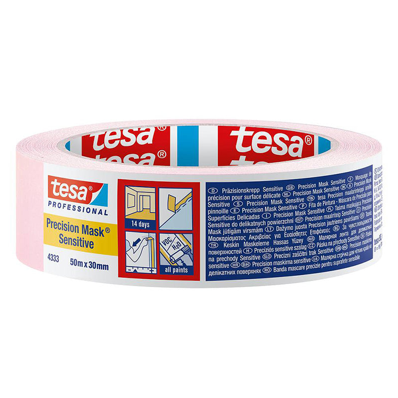 Bandă adezivă mascare senzitivă 30 mm × 25 m, pentru suprafețe delicate TESA T-04333-23