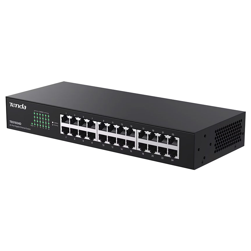 Switch 24 porturi Gigabit, montare rack, protecție trăsnet, Tenda T-TEG1024D