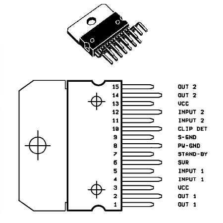 Amplificator audio stereo în punte pentru auto 2 × 20 W TDA7374