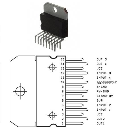 Amplificator audio auto 2/4 canale 2×35W TDA7375V