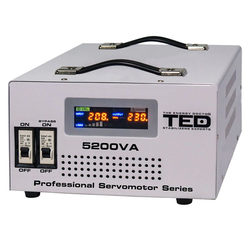 Stabilizator de tensiune automat cu servomotor 5200 VA / 3000 W cu ieșire 220 V Ted Electric TED-SVC5000