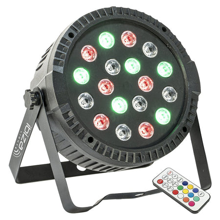Proiector PAR LED RGB 18 × 1 W, DMX, telecomandă, Ibiza Light THINPAR-18X1W