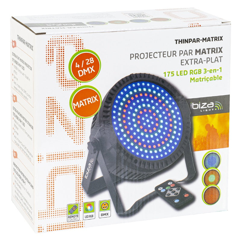 PAR LED RGB Matrix 175 LED-uri, funcție MATRIX, Ibiza Light THINPAR-MATRI