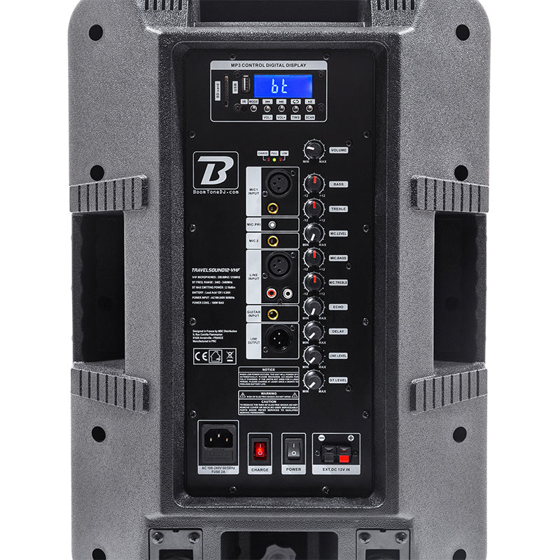 Boxă portabilă 12''/30 cm, 250 W, Bluetooth, USB, FM, 2 microfoane VHF BoomTone DJ TRAVELSOUND12