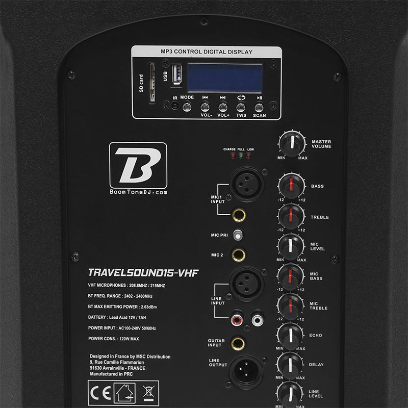 Boxa Portabila 15''/38cm + Tweeter 350w Bt/usb/fm/sd + 2mic Vhf