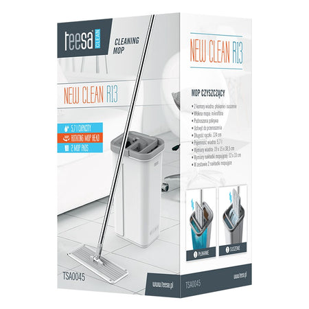 Set mop plat cu găleată cu 2 cuve de 5,7 l și mâner de 124 cm Teesa TSA0045