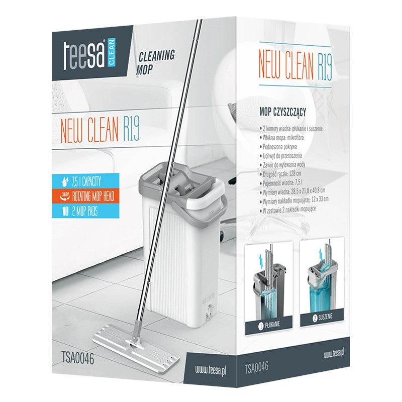 Set mop cu găleată cu 2 cuve de 7,5 l cu mop din microfibră Teesa TSA0046