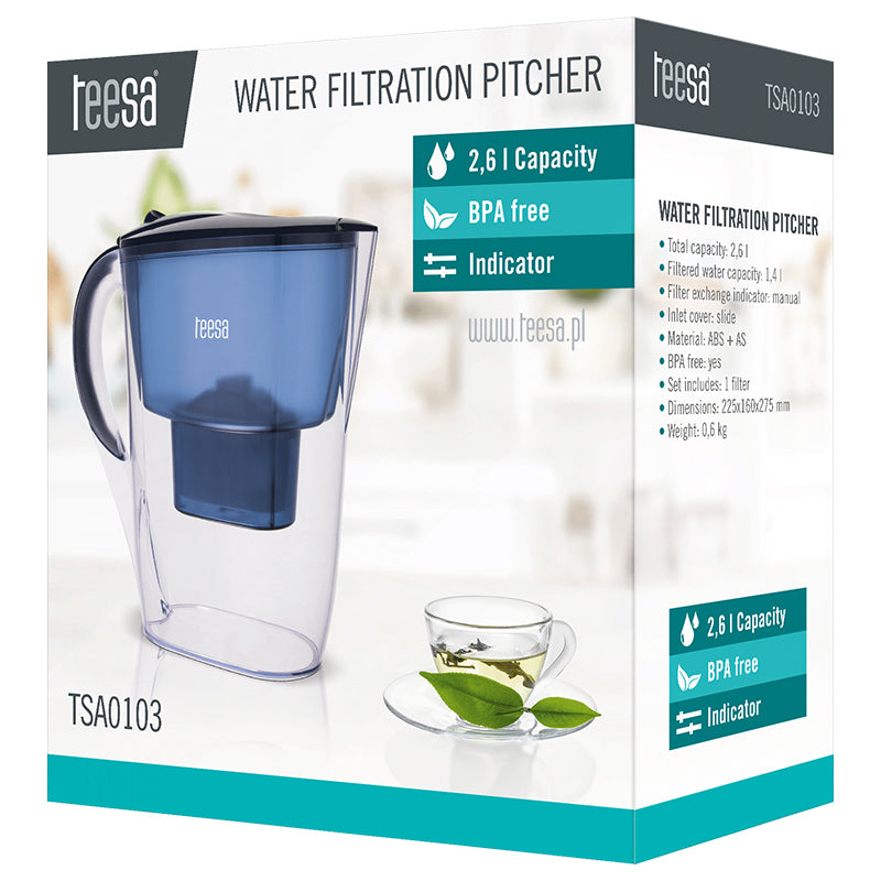 Cană filtrare apă cu capacitate totală de 2,6 l și capacitate filtrată de 1,4 l Teesa TSA0103