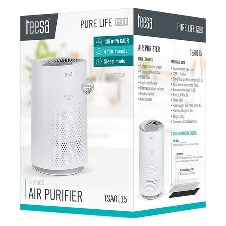 Purificator aer Pure Life P500 cu filtru 3-în-1 HEPA pentru 15 m² Teesa TSA0115