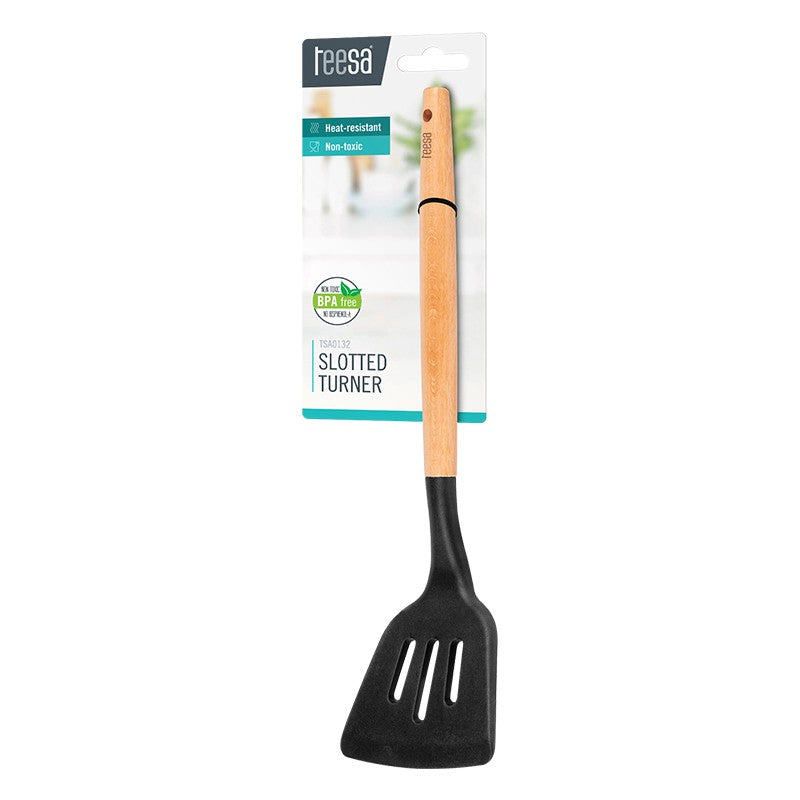 Spatulă cu fante din silicon cu mâner din lemn Teesa TSA0132