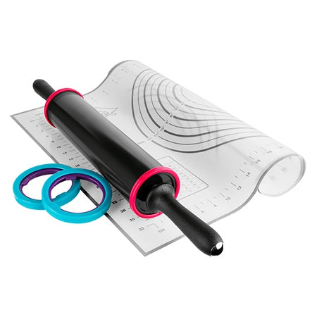 Set placă de frământat din silicon cu sucitor și limitatoare de grosime Teesa TSA0174