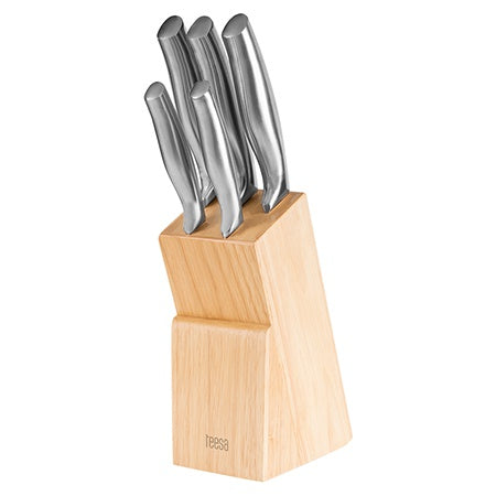 Set 5 cuțite în bloc de lemn, mâner ergonomic, oțel inoxidabil, Teesa TSA0204