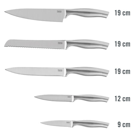Set 5 cuțite în bloc de lemn, mâner ergonomic, oțel inoxidabil, Teesa TSA0204