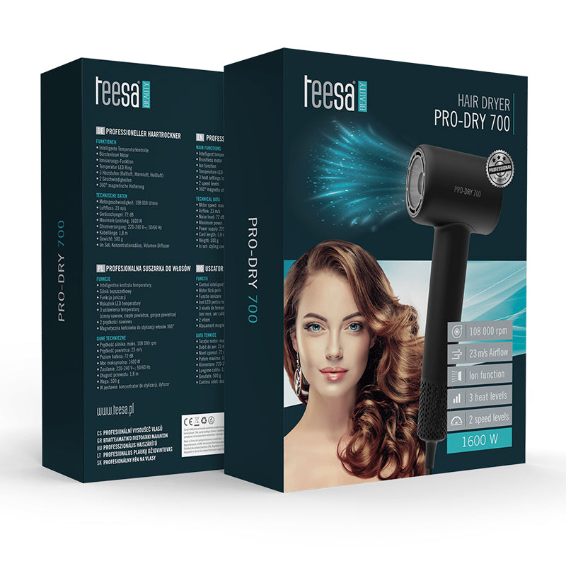 Uscător de păr 1600 W cu ionizare și 2 viteze Teesa Pro Dry 700