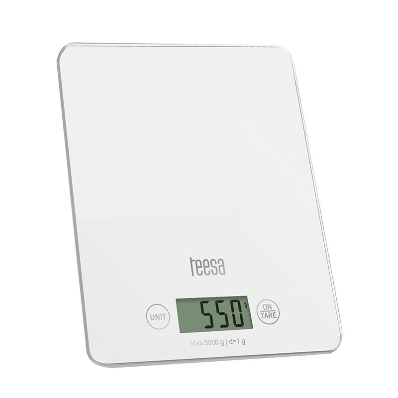 Cântar de bucătărie cu platformă din sticlă călită și capacitate de 5 kg Teesa TSA0804W