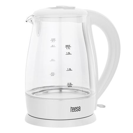 Fierbător electric cordless 1,7 l sticlă borosilicată alb Teesa TSA1511W