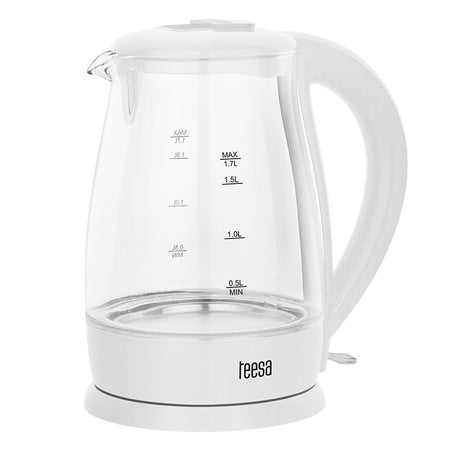 Fierbător electric cordless 1,7 l sticlă borosilicată alb Teesa TSA1511W