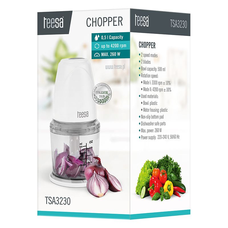 Tocător electric cu bol din plastic de 500 ml și putere 260 W Teesa TSA3230