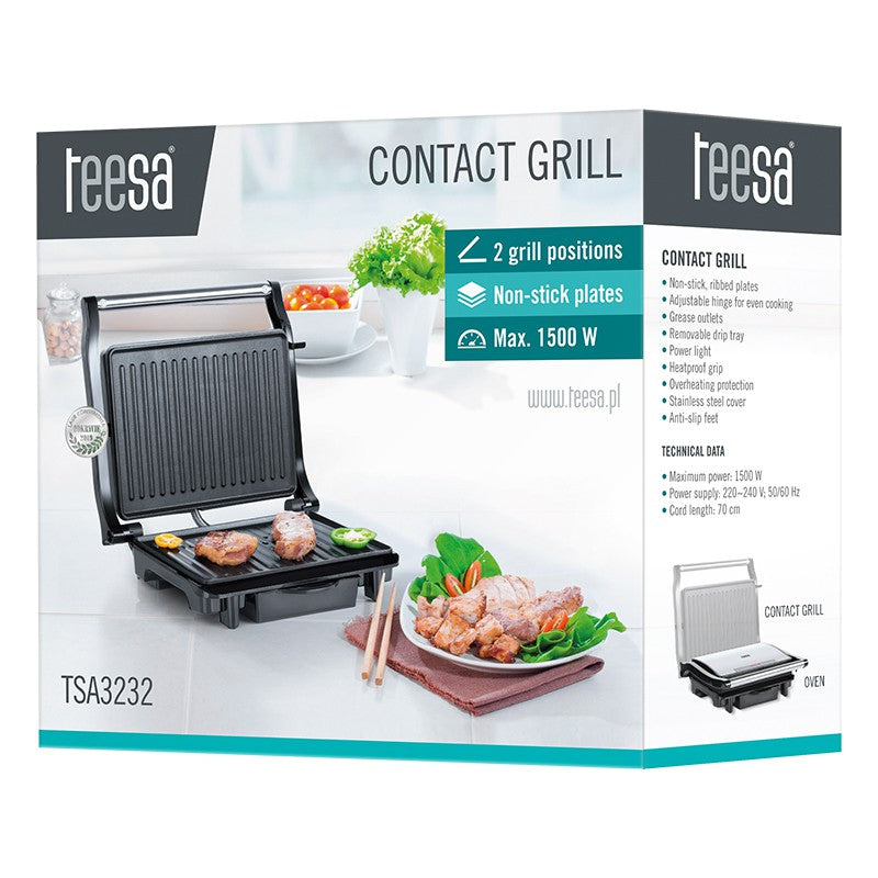 Grill electric pentru panini cu plăci striate neaderente și putere 1500 W Teesa TSA3232