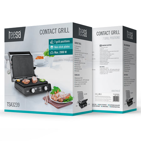 Grill electric Panini Sandwich 2000 W, 7 poziții, LED, Teesa TSA3239