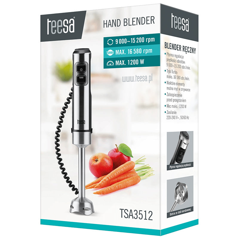 Blender de mână 1200 W cu lame inox, protecție supraîncălzire Teesa TSA3512