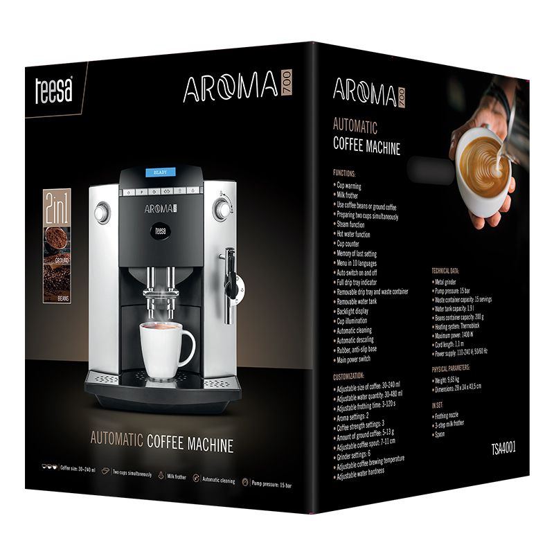 Espressor automat cu râșniță de 1400 W și presiune de 15 bari Teesa Aroma TSA4001