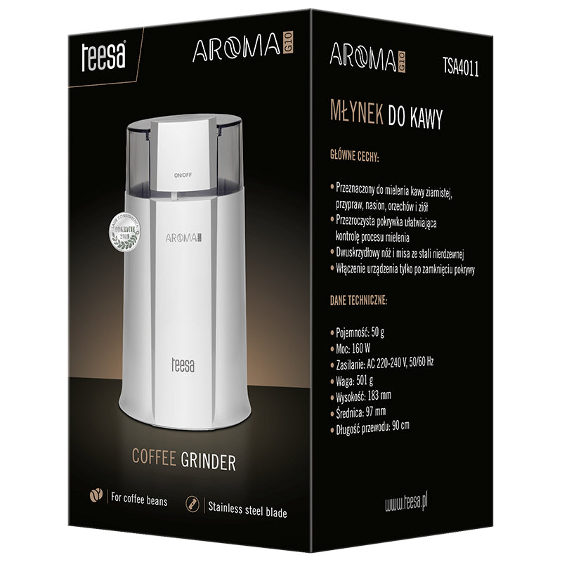 Râșniță electrică de cafea Aroma G10 cu putere de 160 W și capacitate de 50 g Teesa TSA4011