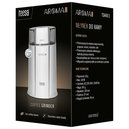 Râșniță electrică de cafea Aroma G10 cu putere de 160 W și capacitate de 50 g Teesa TSA4011