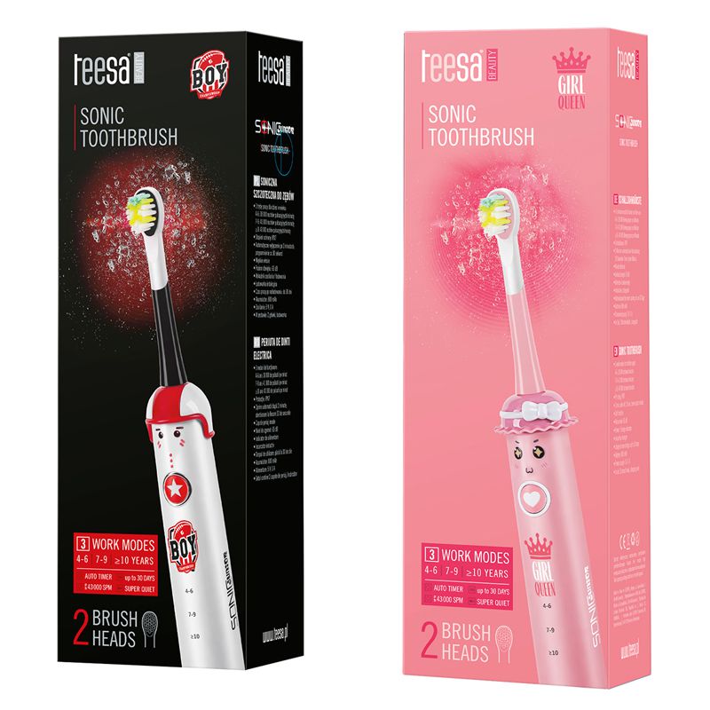Periuță electrică sonică pentru copii cu 3 moduri de periaj și 2 capete incluse Teesa TSA8006