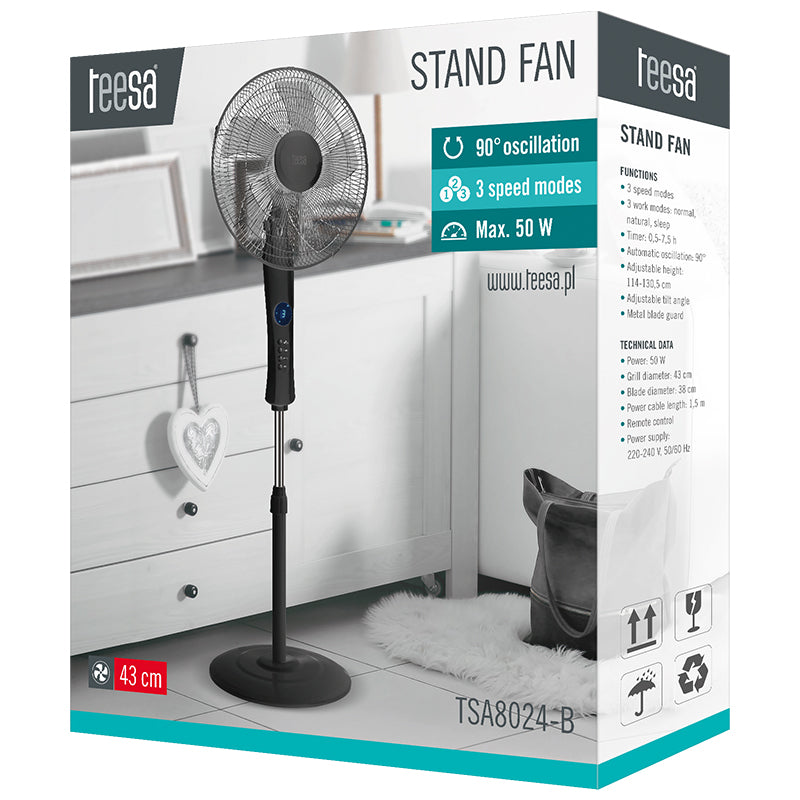 Ventilator cu picior, timer și telecomandă Teesa TSA8024-B