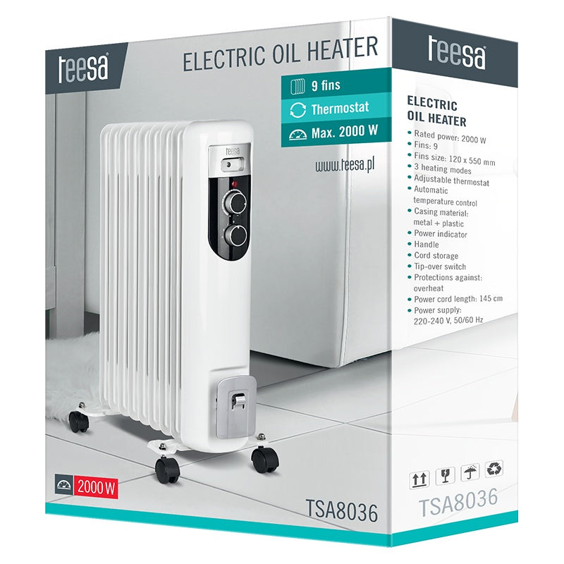 Radiator cu ulei cu 9 elementi și putere 2000 W Teesa TSA8036
