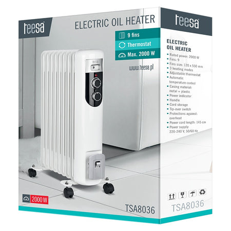 Radiator cu ulei cu 9 elementi și putere 2000 W Teesa TSA8036