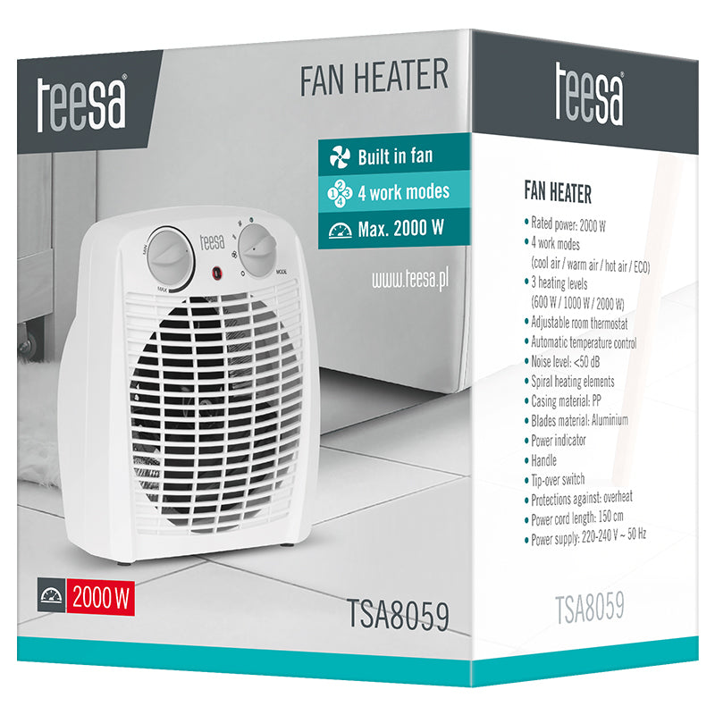 Aeroterma 800/1200/2000 W, termostat reglabil, protecție, Teesa TSA8059