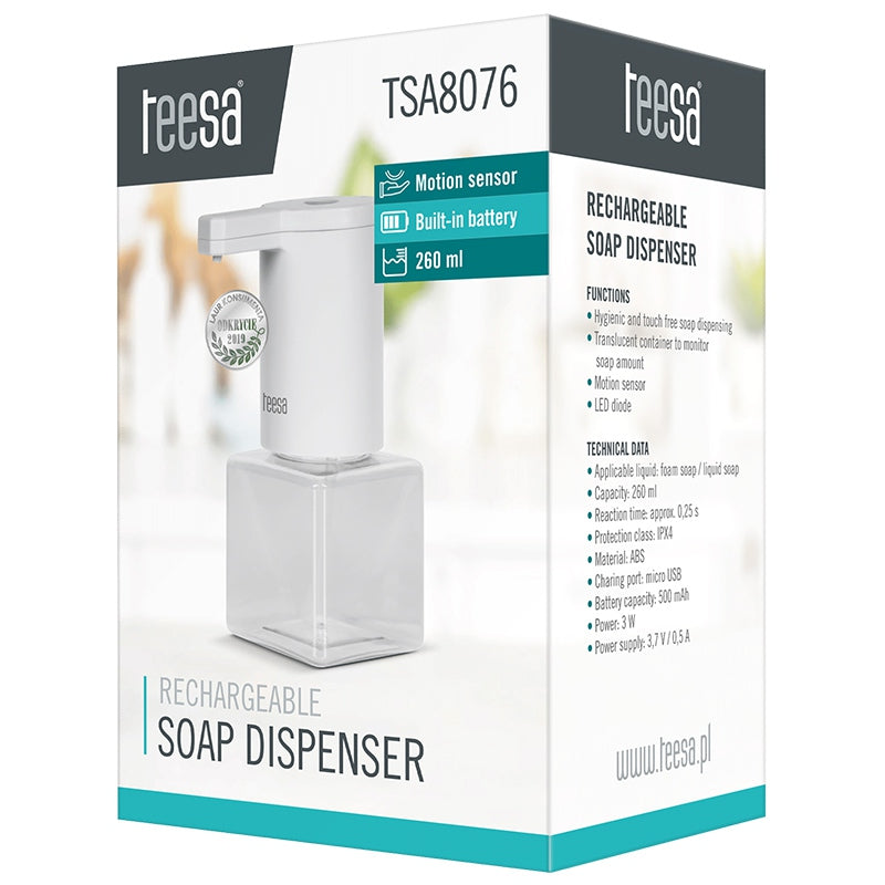 Dozator automat de săpun spumă cu acumulator de 260 ml Teesa TSA8076