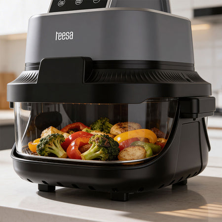 Friteuză Glass Airfryer 4 l + 1,5 l, 1500 W, panou tactil, Teesa TSA8090