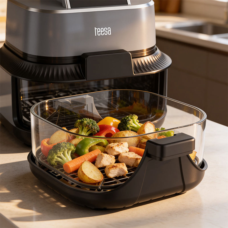Friteuză Glass Airfryer 4 l + 1,5 l, 1500 W, panou tactil, Teesa TSA8090