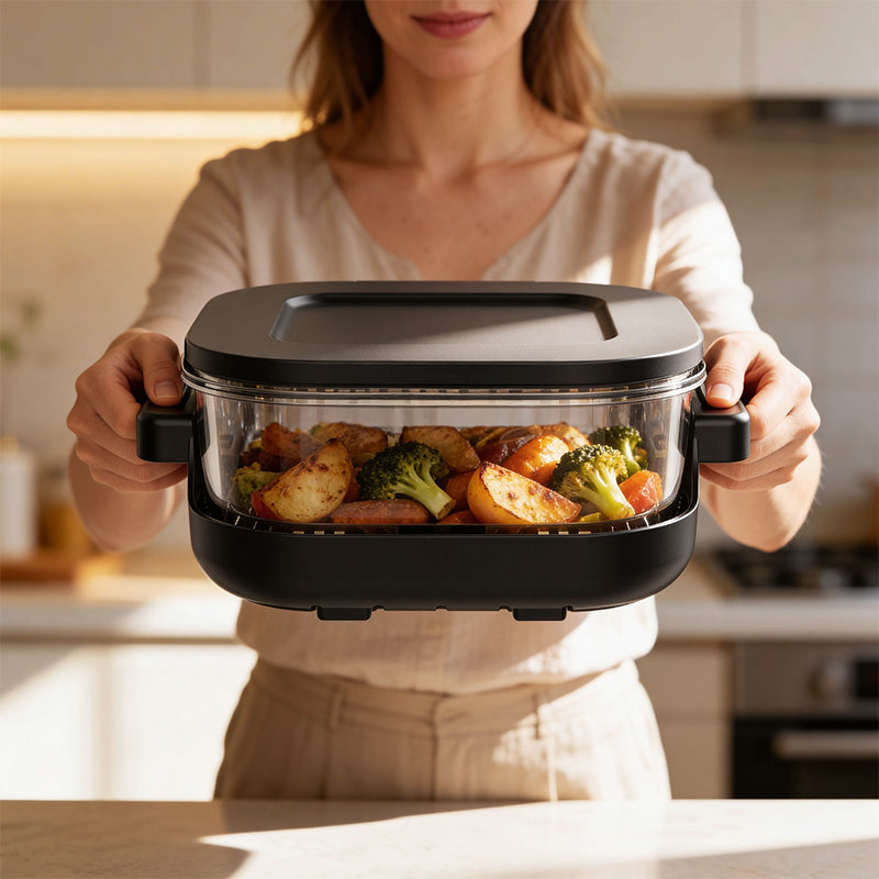 Friteuză Glass Airfryer 4 l + 1,5 l, 1500 W, panou tactil, Teesa TSA8090