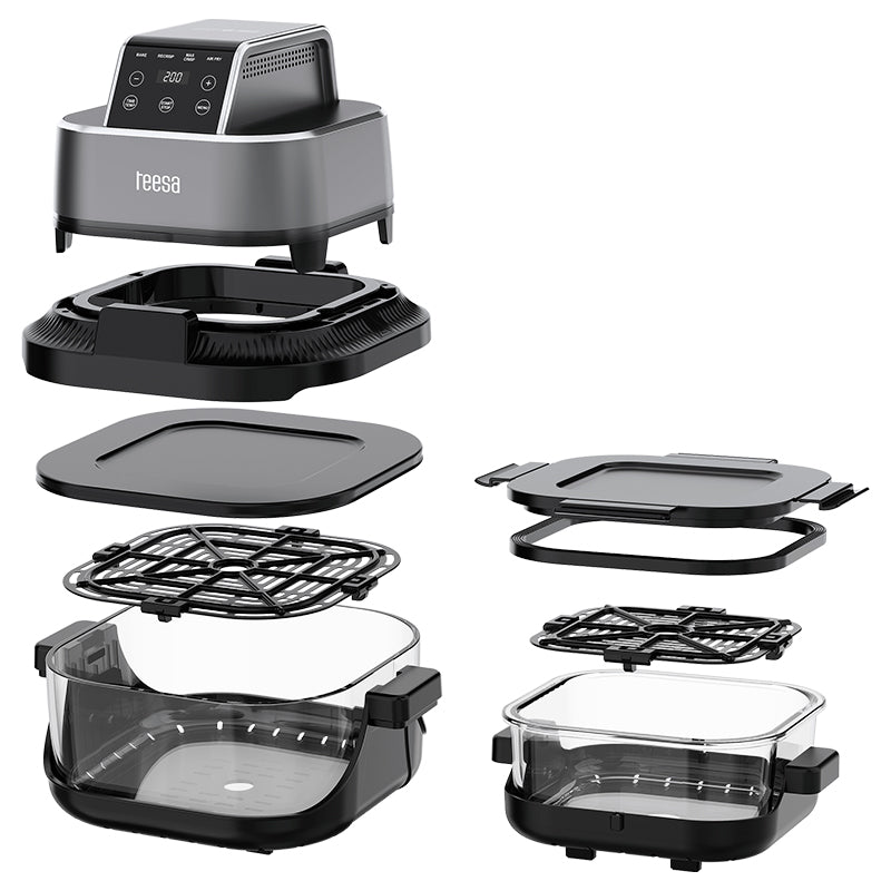 Friteuză Glass Airfryer 4 l + 1,5 l, 1500 W, panou tactil, Teesa TSA8090