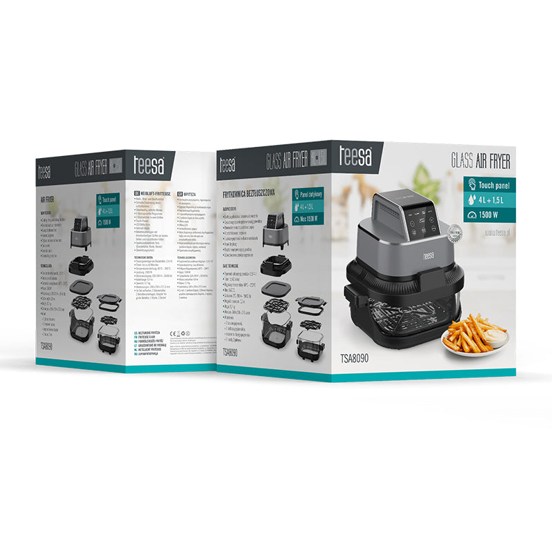 Friteuză Glass Airfryer 4 l + 1,5 l, 1500 W, panou tactil, Teesa TSA8090