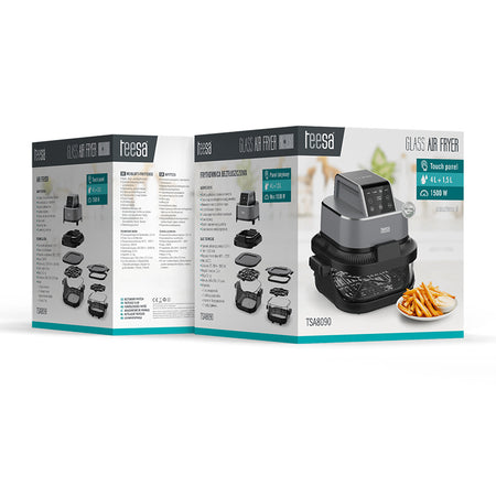Friteuză Glass Airfryer 4 l + 1,5 l, 1500 W, panou tactil, Teesa TSA8090