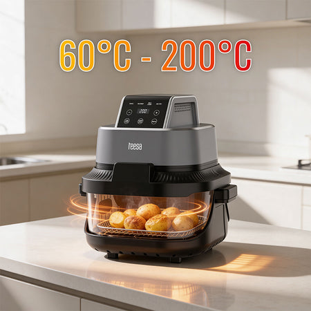 Friteuză Glass Airfryer 4 l + 1,5 l, 1500 W, panou tactil, Teesa TSA8090