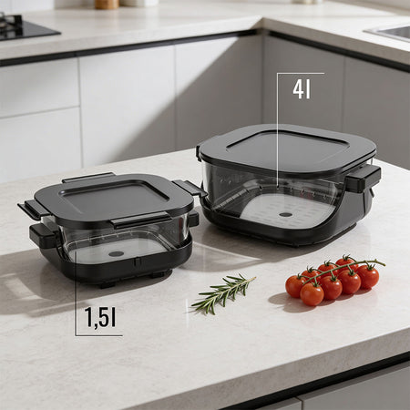 Friteuză Glass Airfryer 4 l + 1,5 l, 1500 W, panou tactil, Teesa TSA8090