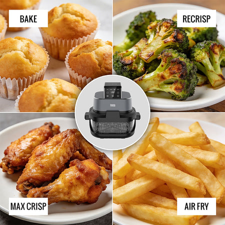 Friteuză Glass Airfryer 4 l + 1,5 l, 1500 W, panou tactil, Teesa TSA8090