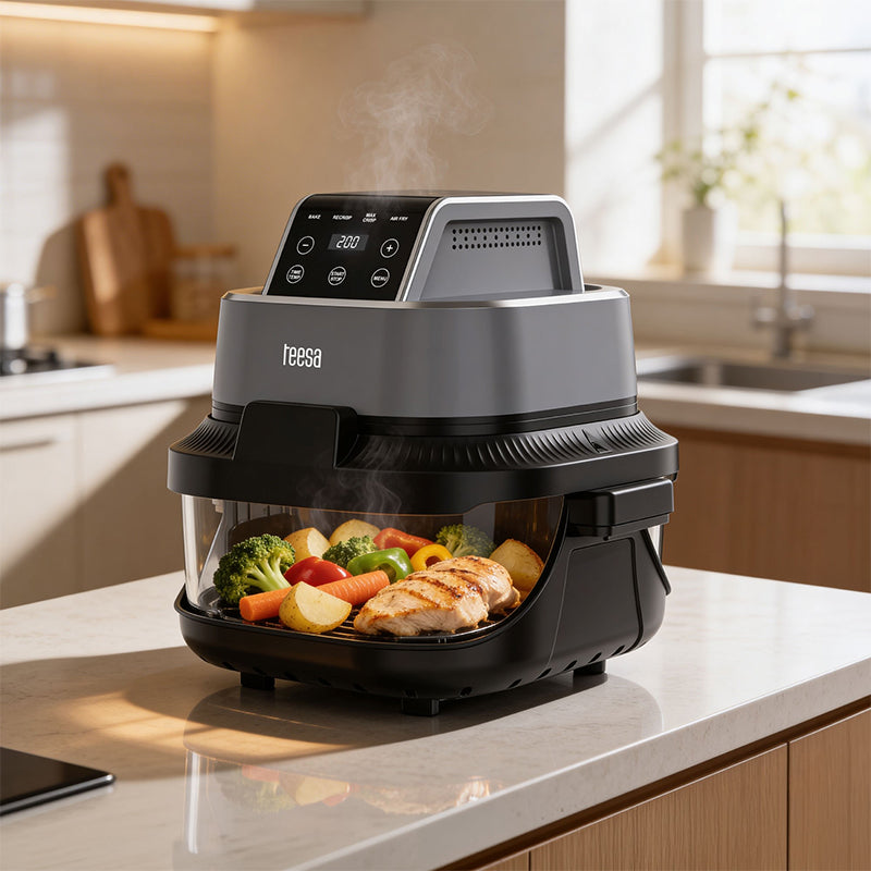 Friteuză Glass Airfryer 4 l + 1,5 l, 1500 W, panou tactil, Teesa TSA8090