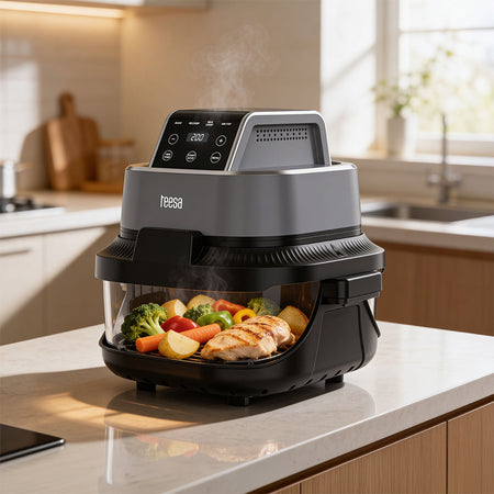 Friteuză Glass Airfryer 4 l + 1,5 l, 1500 W, panou tactil, Teesa TSA8090